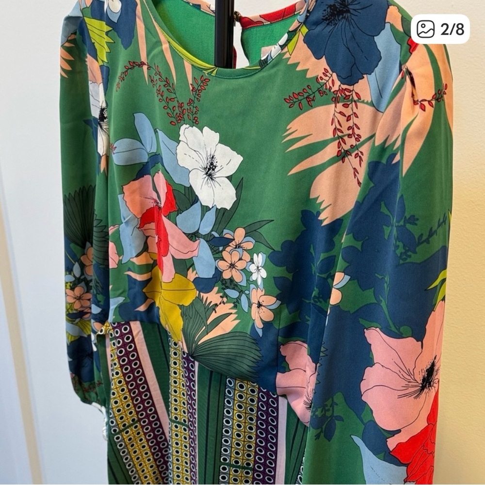 Anthropologie Mixed Print Green Floral Midi Dress Size 6P Petite